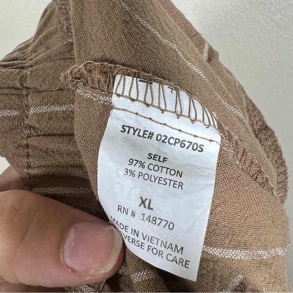 Sienna Sky Womens Tan Stripe Pull On Cotton Pants Wide Leg Size XL Coastal - Picture 9 of 9